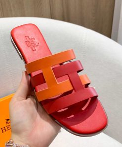 Hermes Amore Slides Women Calfskin In Red