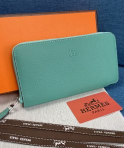 Hermes Azap Wallet Togo Leather Palladium Hardware In Teal