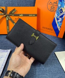 Hermes Bearn Wallet Epsom Leather Gold Hardware In Black