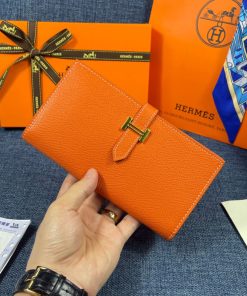 Hermes Bearn Wallet Epsom Leather Gold Hardware In Orange