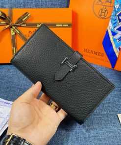 Hermes Bearn Wallet Togo Leather Palladium Hardware In Black