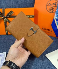 Hermes Bearn Wallet Togo Leather Palladium Hardware In Brown