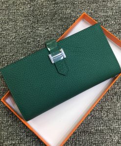 Hermes Bearn Wallet Togo Leather Palladium Hardware In Dark Green