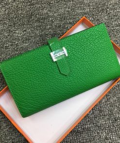 Hermes Bearn Wallet Togo Leather Palladium Hardware In Green