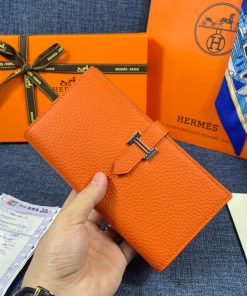 Hermes Bearn Wallet Togo Leather Palladium Hardware In Orange