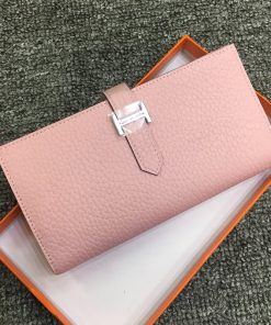 Hermes Bearn Wallet Togo Leather Palladium Hardware In Pink
