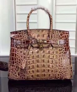 Hermes Birkin Bag Crocodile Leather Gold Hardware In Brown