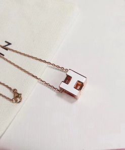 Hermes Cage D'H Pendant Necklace In White