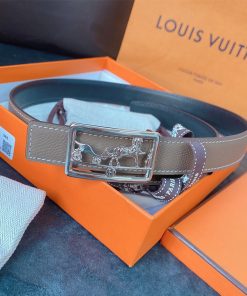 Hermes Caleche Buckle 24MM Reversible Belt Epsom Leather In Grey