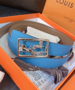 Hermes Caleche Buckle 24MM Reversible Belt Epsom Leather In Sky Blue