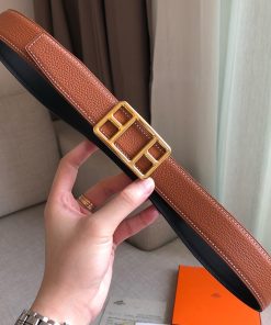 Hermes Cape Buckle 32MM Reversible Belt Togo Leather In Brown