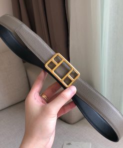 Hermes Cape Buckle 32MM Reversible Belt Togo Leather In Grey