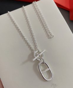 Hermes Chaine D'Ancre Logo Pendant Necklace Silver