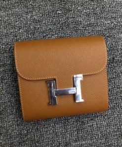 Hermes Constance Compact Wallet Epsom Leather Palladium Hardware In Brown
