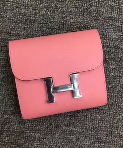 Hermes Constance Compact Wallet Epsom Leather Palladium Hardware In Pink
