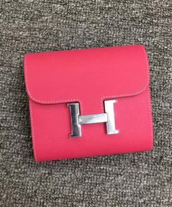 Hermes Constance Compact Wallet Epsom Leather Palladium Hardware In Rose