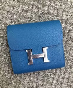 Hermes Constance Compact Wallet Epsom Leather Palladium Hardware In Sky Blue