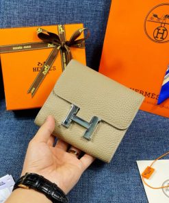 Hermes Constance Compact Wallet Togo Leather Palladium Hardware In Grey
