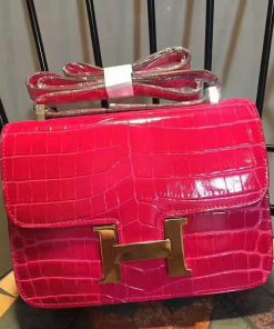 Hermes Constance Bag Alligator Leather Gold Hardware In Rose