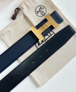 Hermes Constance H 38 Reversible Belt Leather In Blue Black