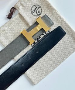 Hermes Constance H 38 Reversible Belt Leather In Grey Black
