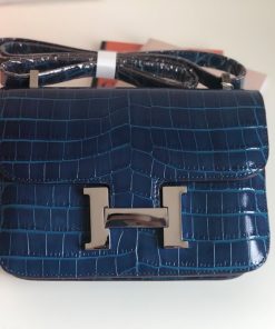 Hermes Constance Bag Alligator Leather Palladium Hardware In Navy Blue