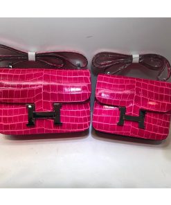 Hermes Constance Bag Alligator Leather Palladium Hardware In Rose