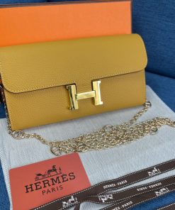 Hermes Constance Wallet with Chain Togo Leather Gold Hardware In Yellow