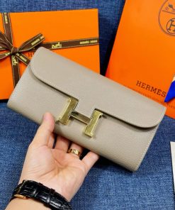 Hermes Constance Wallet Epsom Leather Gold Hardware In Grey