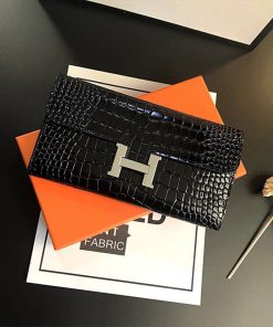 Hermes Constance Wallet Alligator Leather Palladium Hardware In Black