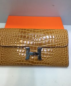 Hermes Constance Wallet Alligator Leather Palladium Hardware In Brown