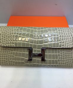 Hermes Constance Wallet Alligator Leather Palladium Hardware In Grey