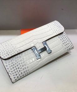 Hermes Constance Wallet Alligator Leather Palladium Hardware In White