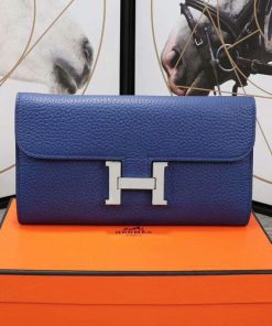 Hermes Constance Wallet Epsom Leather Palladium Hardware In Blue