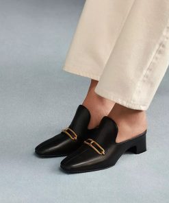 Hermes Diane Heeled Mules Women Calfskin with Roulis Buckle In Black
