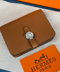 Hermes Dogon Card Holder Togo Leather Palladium Hardware In Brown