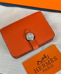 Hermes Dogon Card Holder Togo Leather Palladium Hardware In Orange