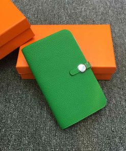 Hermes Dogon Duo Wallet Togo Leather Palladium Hardware In Green