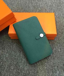 Hermes Dogon Duo Wallet Togo Leather Palladium Hardware In Green