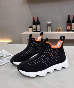 Hermes Eclair Sneakers Unisex Knit In Black Orange