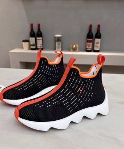 Hermes Eclair Sneakers Unisex Knit In Black Red