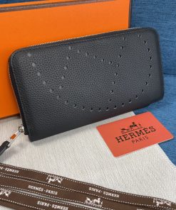 Hermes Evelyne Wallet Togo Leather Palladium Hardware In Black