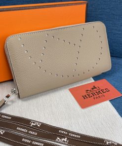 Hermes Evelyne Wallet Togo Leather Palladium Hardware In Grey