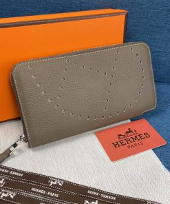 Hermes Evelyne Wallet Togo Leather Palladium Hardware In Marble