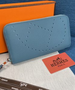 Hermes Evelyne Wallet Togo Leather Palladium Hardware In Sky Blue