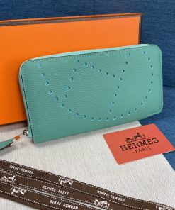 Hermes Evelyne Wallet Togo Leather Palladium Hardware In Teal