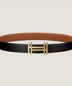Hermes H Au Carre 32 Reversible Belt Leather In Black Brown