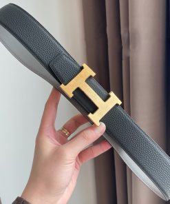 Hermes H Buckle 38 Reversible Belt Leather In Black Grey