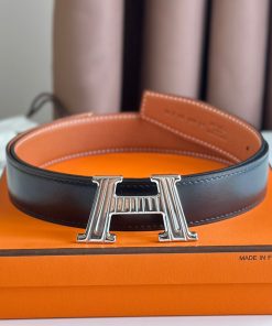 Hermes H Take Off 32 Reversible Belt Togo Leather In Black Orange