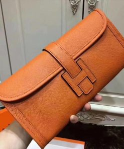 Hermes Jige Elan Clutch Epsom Leather In Orange